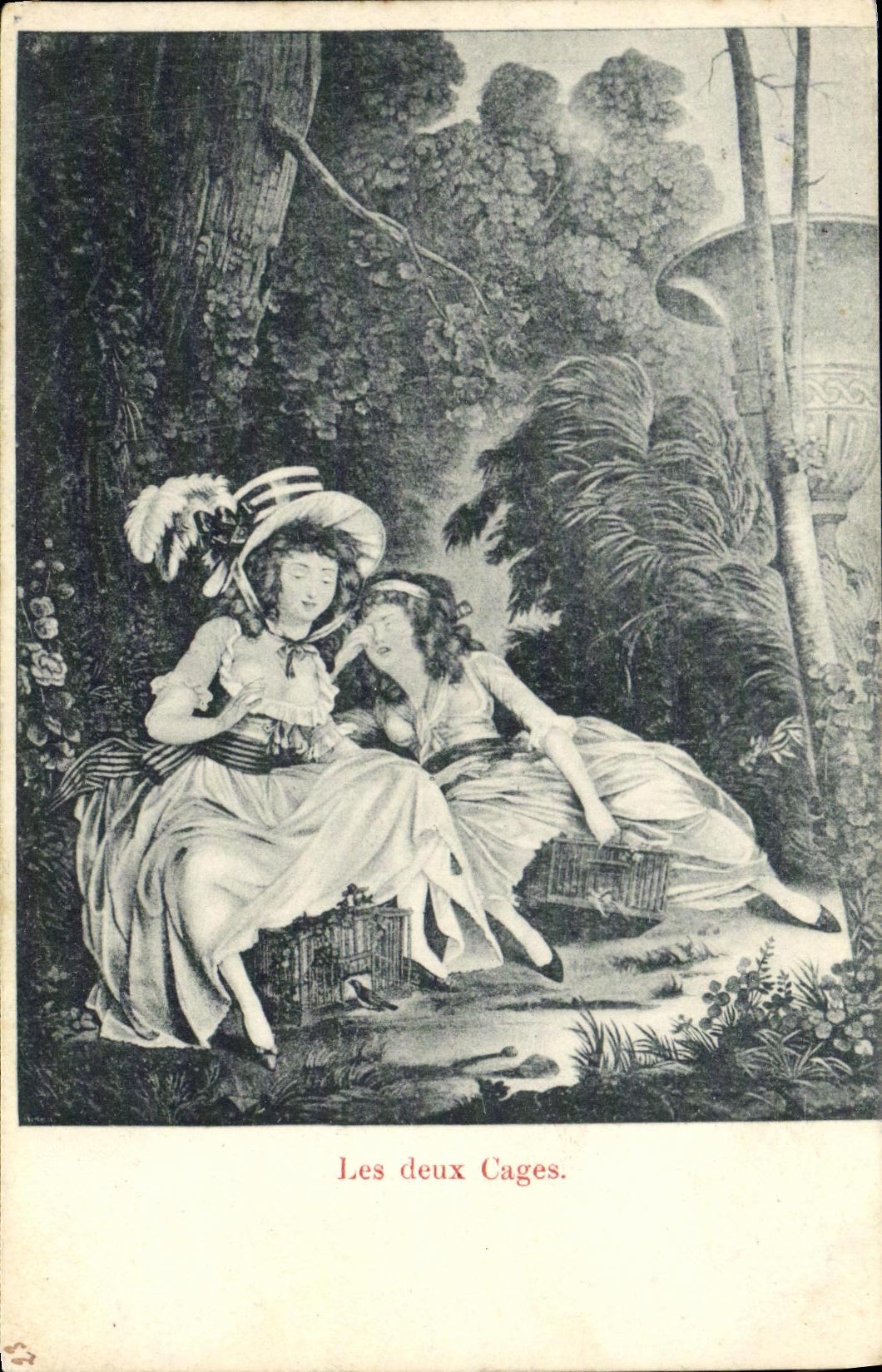CPA Fantaisie Femme Les deux cages