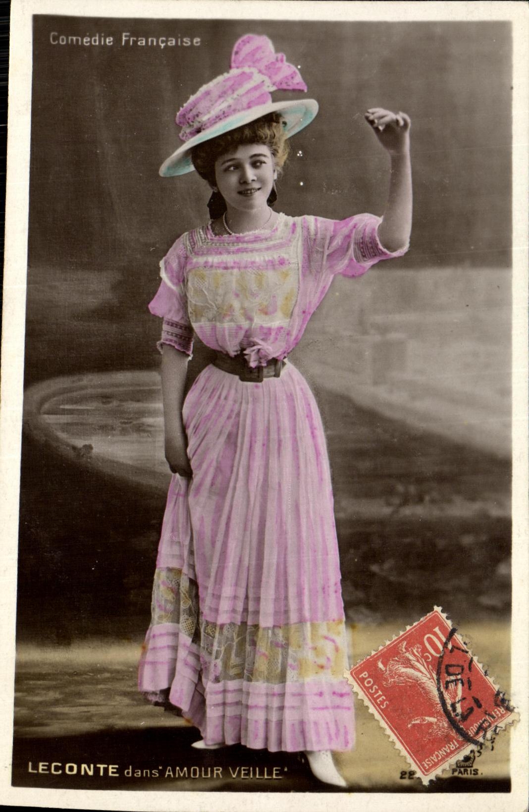 VINTAGE POSTCARD Fantaisie Woman French Comedy Leconte in Amour Takes care