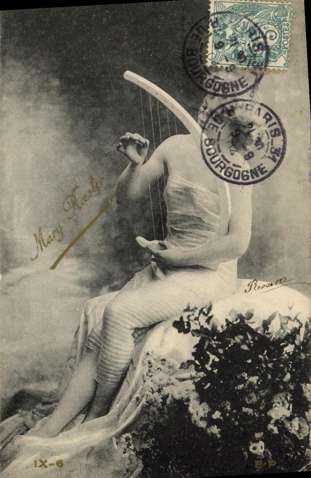 CPA Fantaisie Femme Mary Raesler Harpe