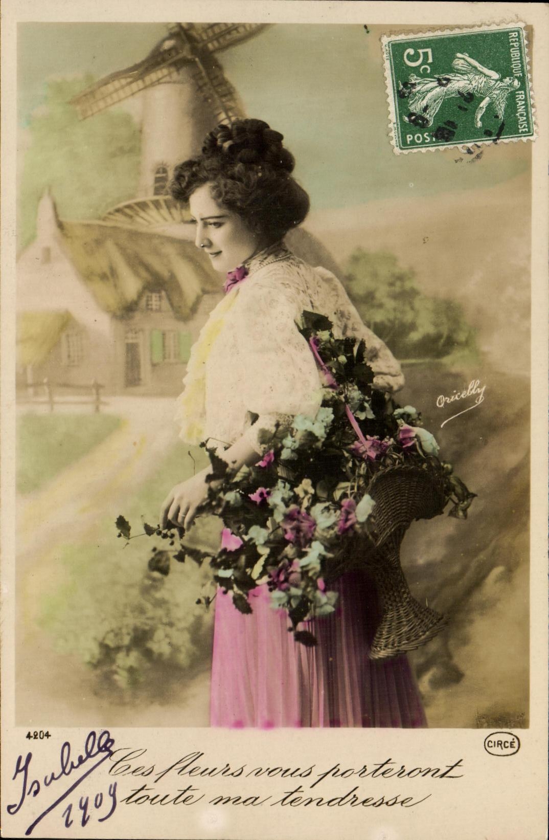 CPA Fantaisie Femme Moulin