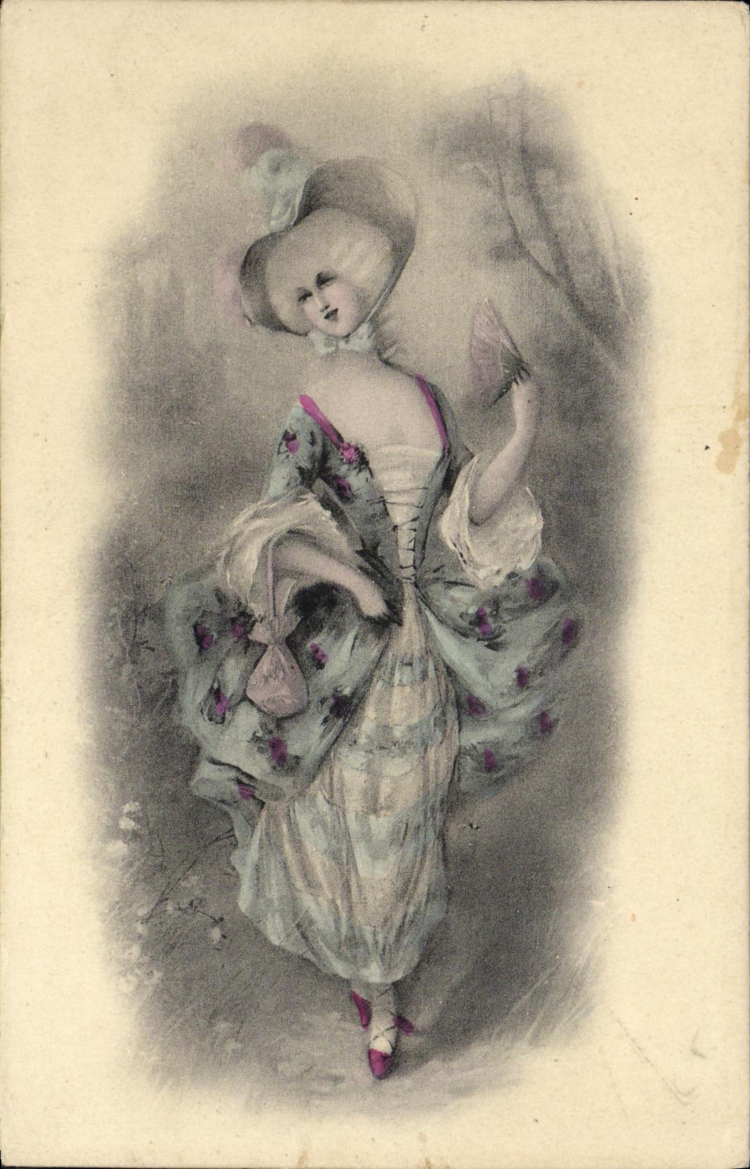 CPA Fantaisie Femme bord du haut corne sinon bonne presentation