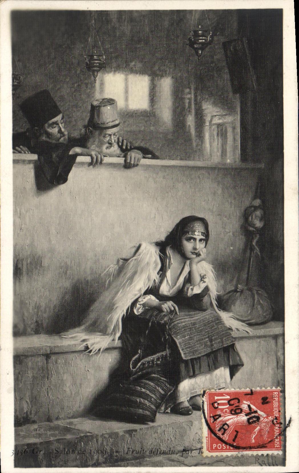 CPA Fantaisie Femme Salon de 1909 Fruit defendu