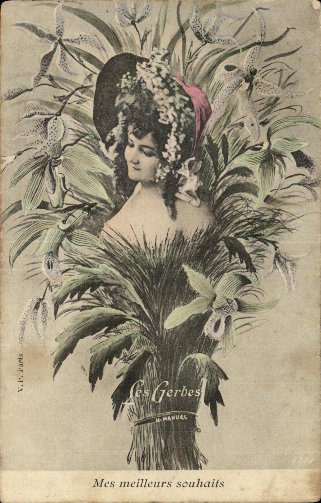 CPA Fantaisie Femme Les gerbes