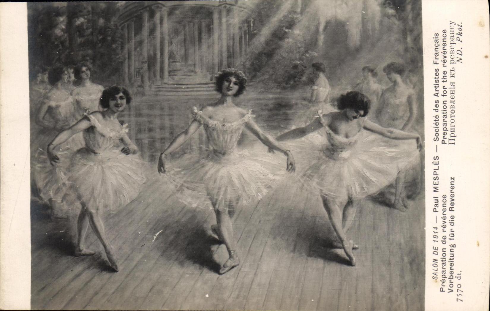 CPA Fantaisie Femme Salon 1914 Preparation de reverence Danse Paul Mesples