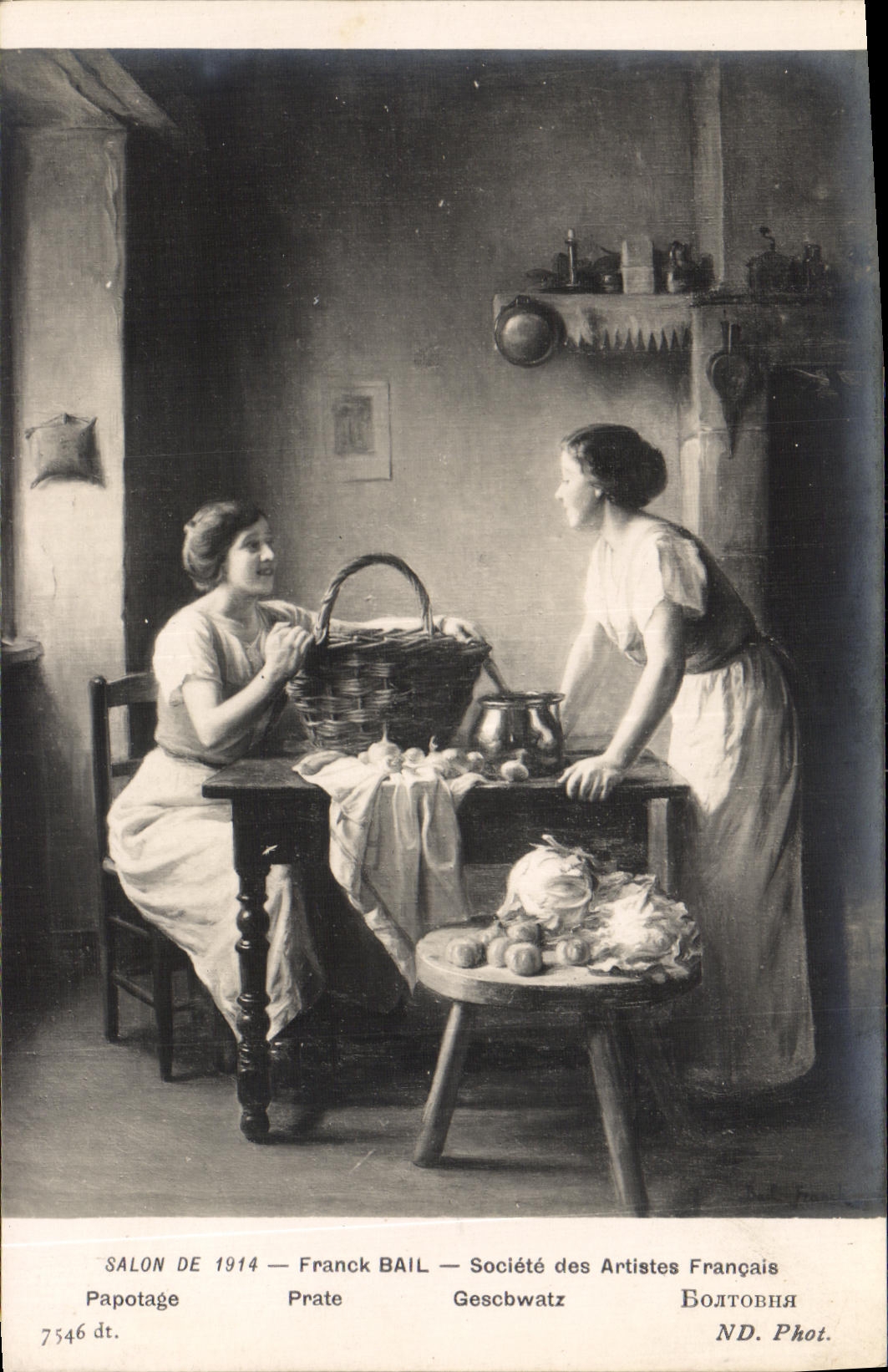 CPA Fantaisie Femme Frank Bail Papotage Salon de 1914 PAris