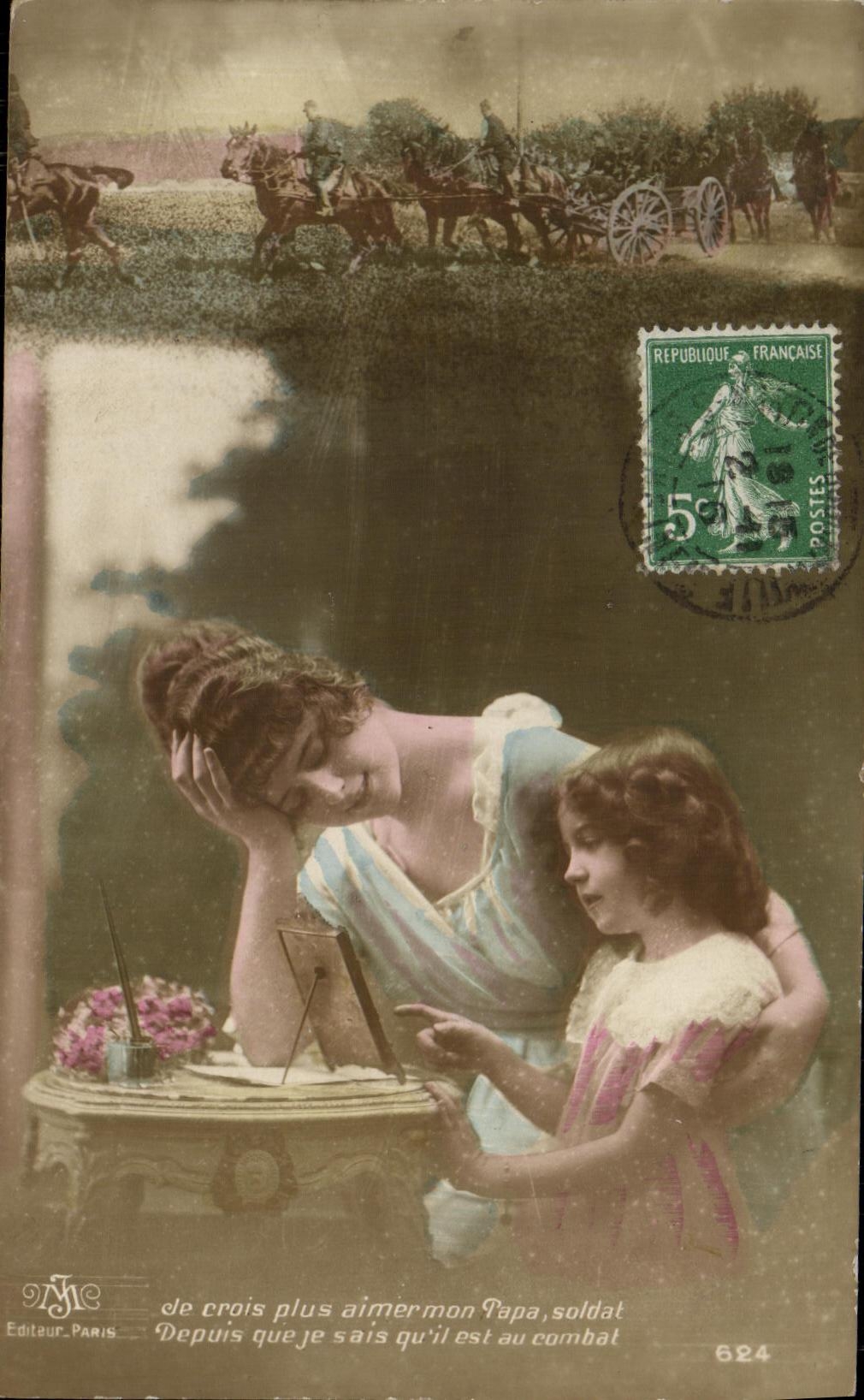 CPA Fantaisie Femme Enfant Militaria