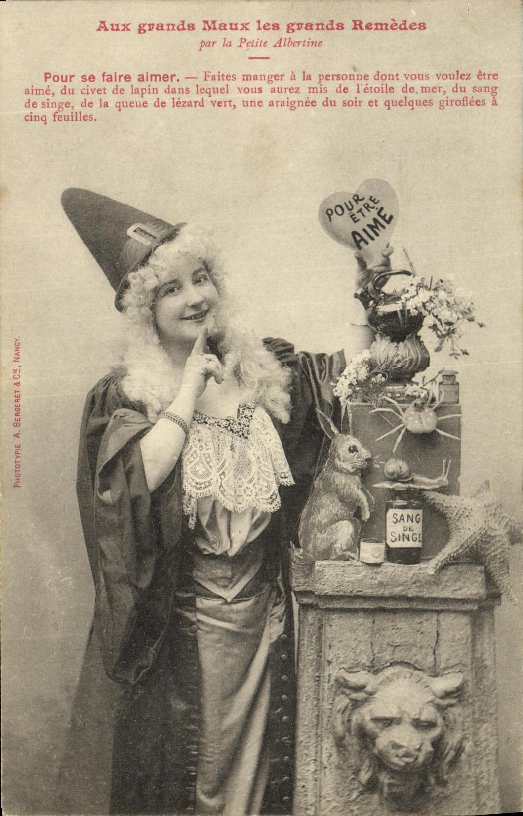 CPA Fantaisie Femme Aux grands maux les grands remedes par la petite Albertine Pour se faire aimer Docteur 