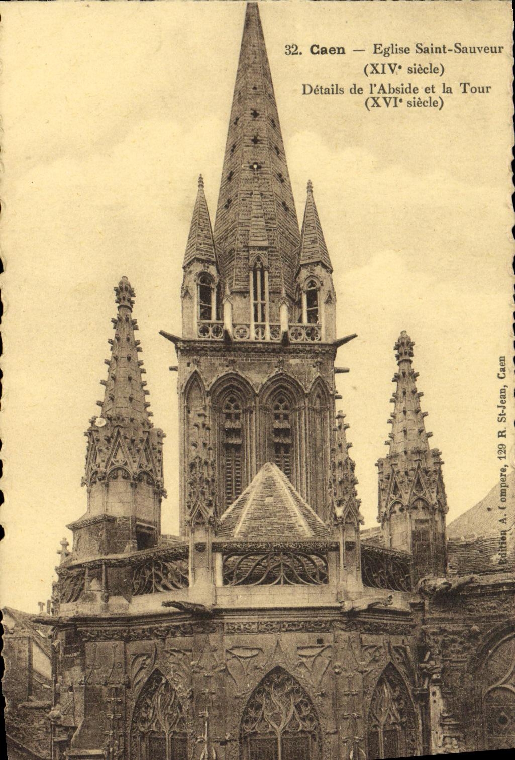 VINTAGE POSTCARD Caen L Church Holy Saver Details of L Apse and the Tower