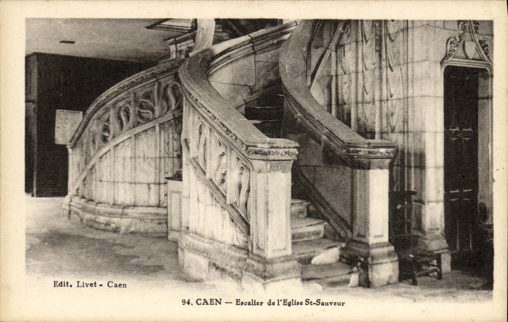 VINTAGE POSTCARD Caen Staircase of L church Saint Saver