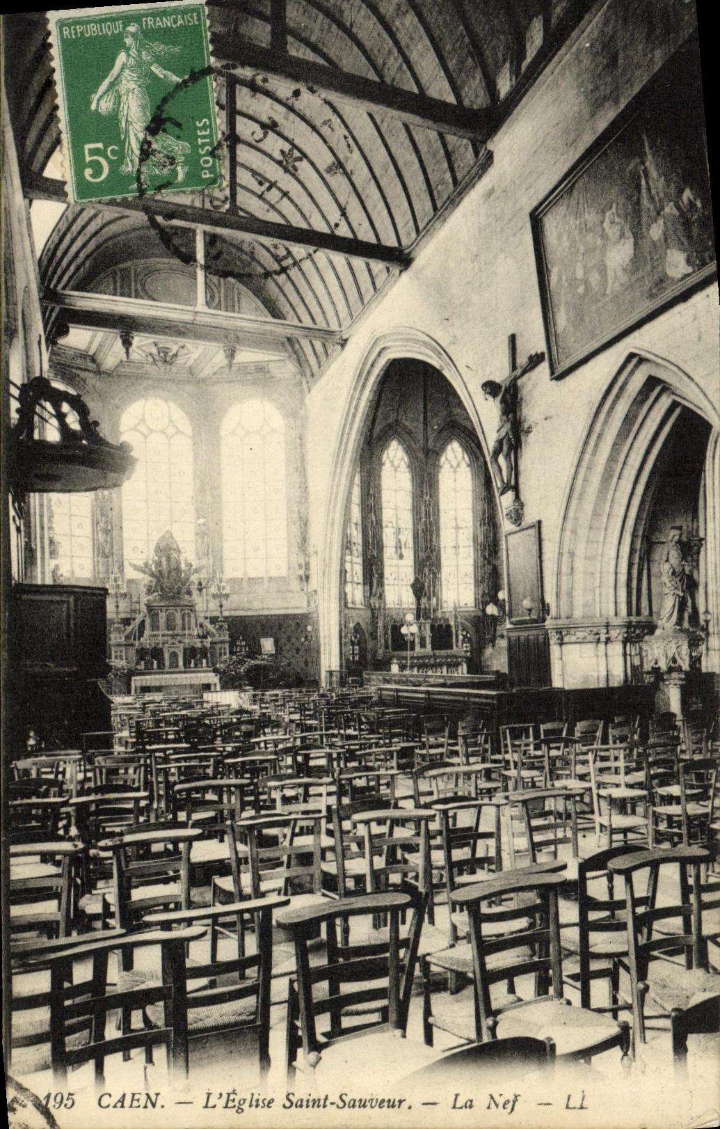 VINTAGE POSTCARD Caen L Church St Saver the nave