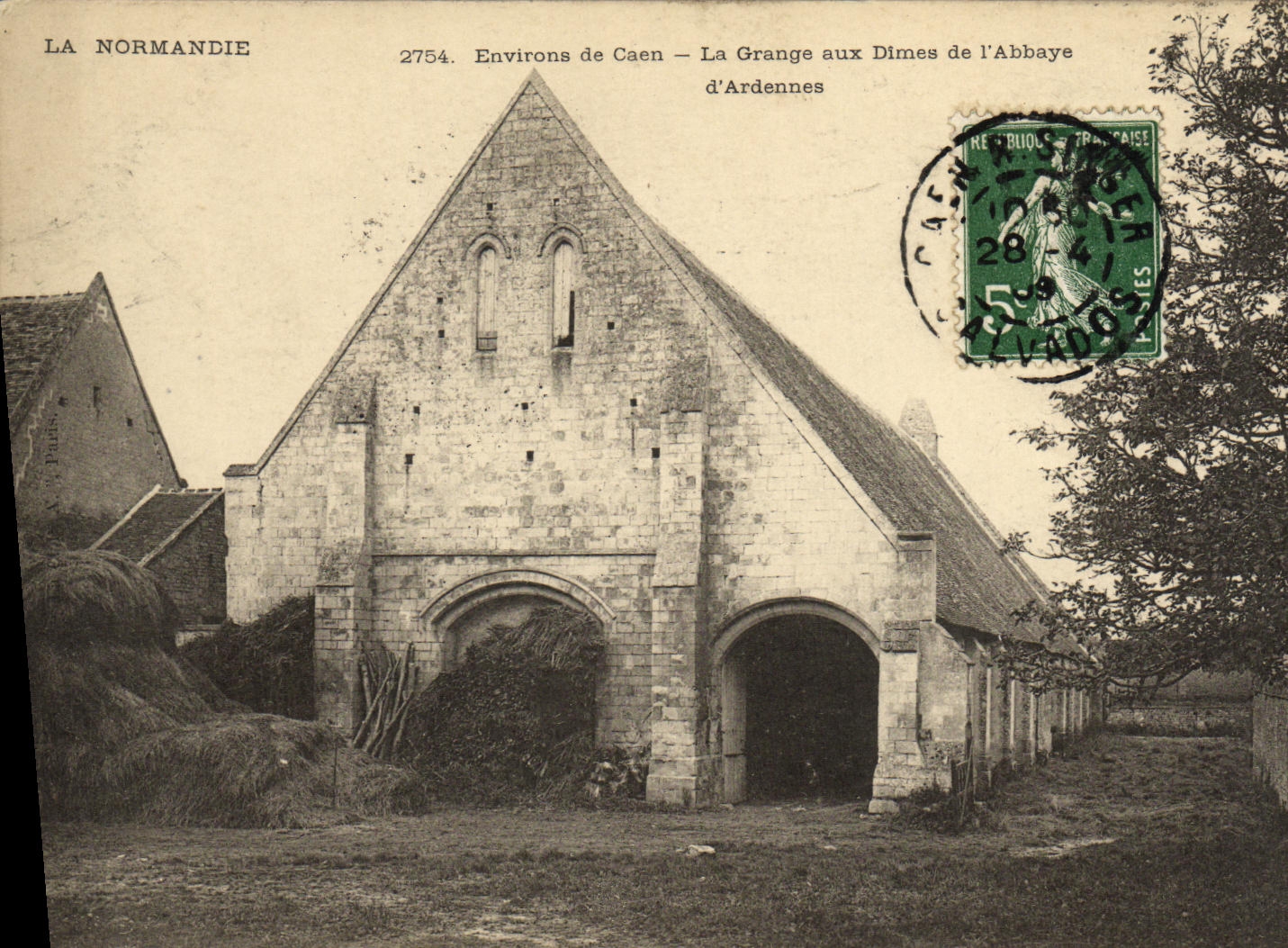 VINTAGE POSTCARD Caen Surroundings of Caen the Barn in Dimes of L Abbey D the Ardennes
