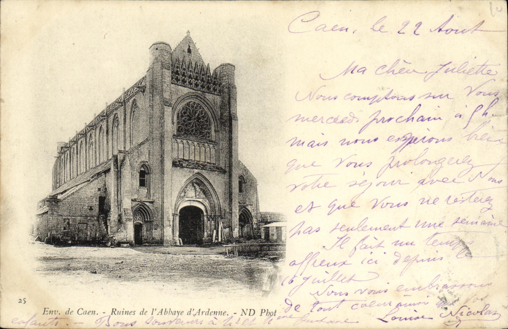 VINTAGE POSTCARD Caen Ruins of L Abbey D Ardenne