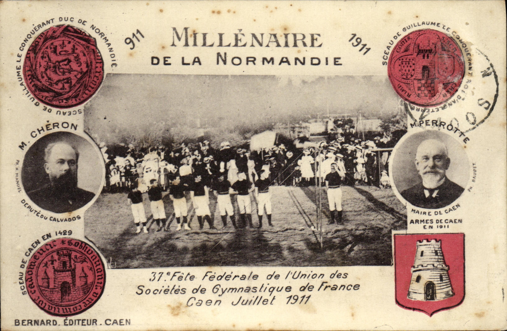 VINTAGE POSTCARD Caen Celebrates Federal L Union of the Companies of Gymnastics of France