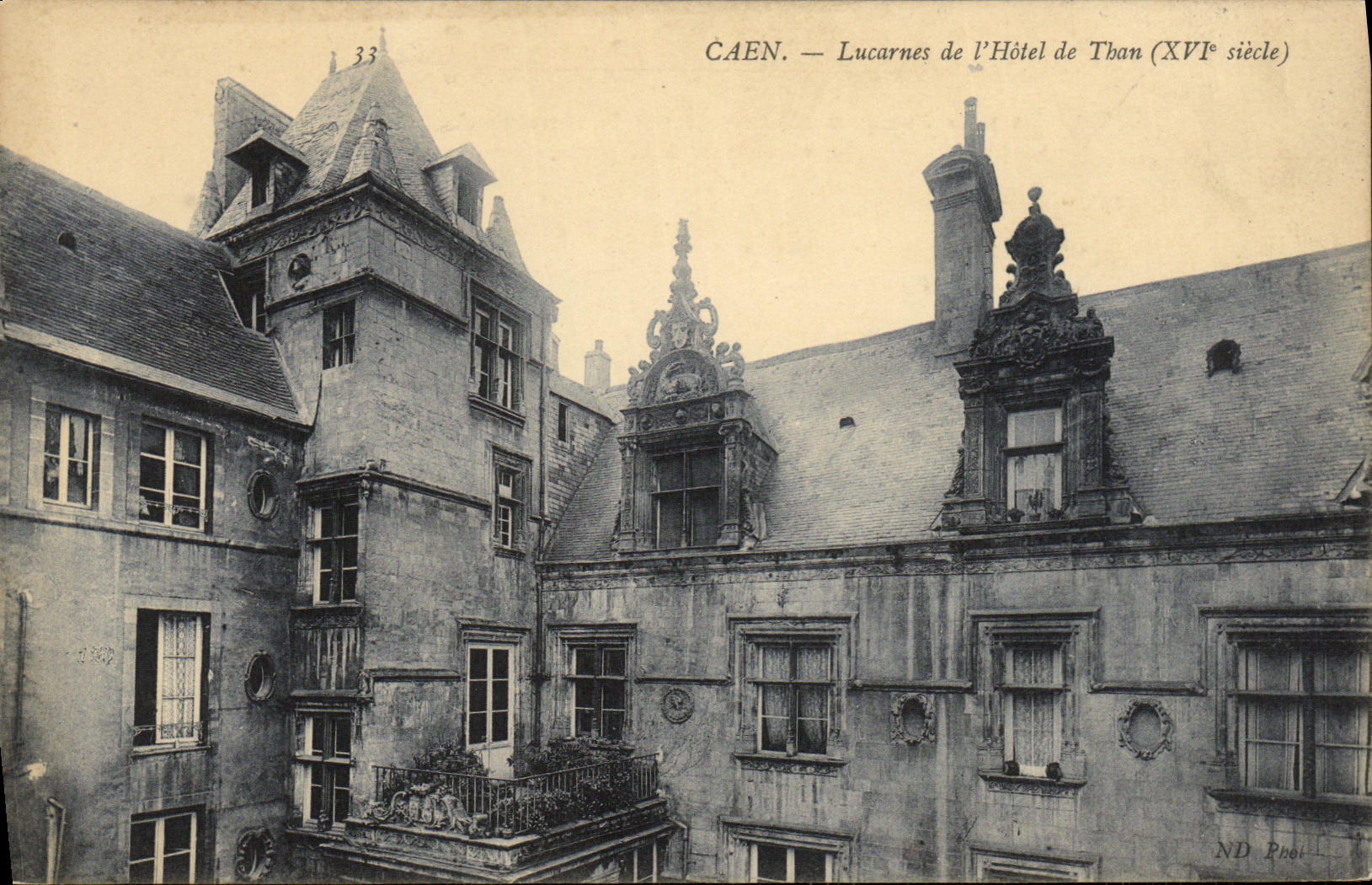 VINTAGE POSTCARD Caen Attic windows of L Hotel of Than