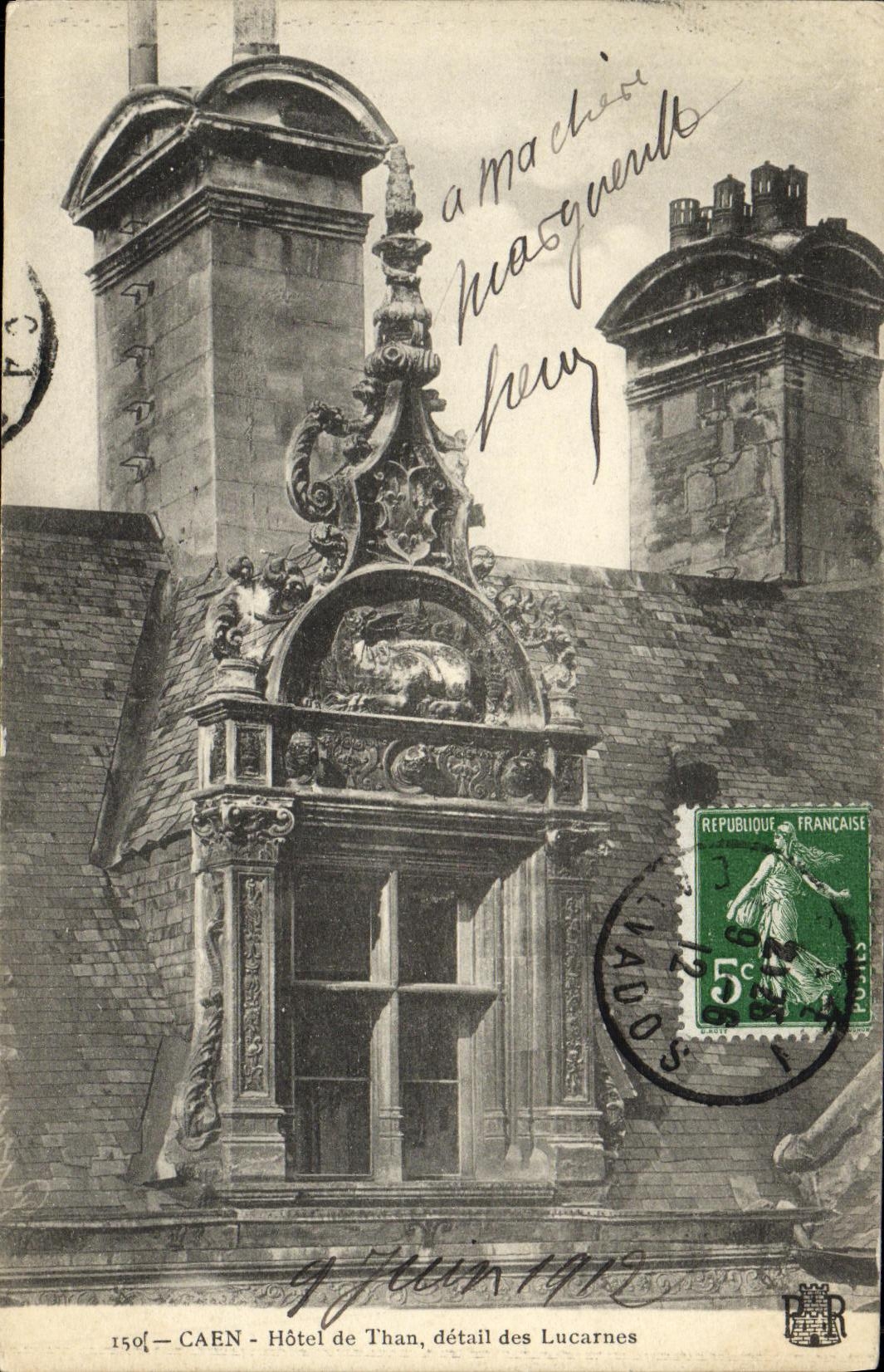 VINTAGE POSTCARD Caen Old L Hotel of Than Detail of the attic windows