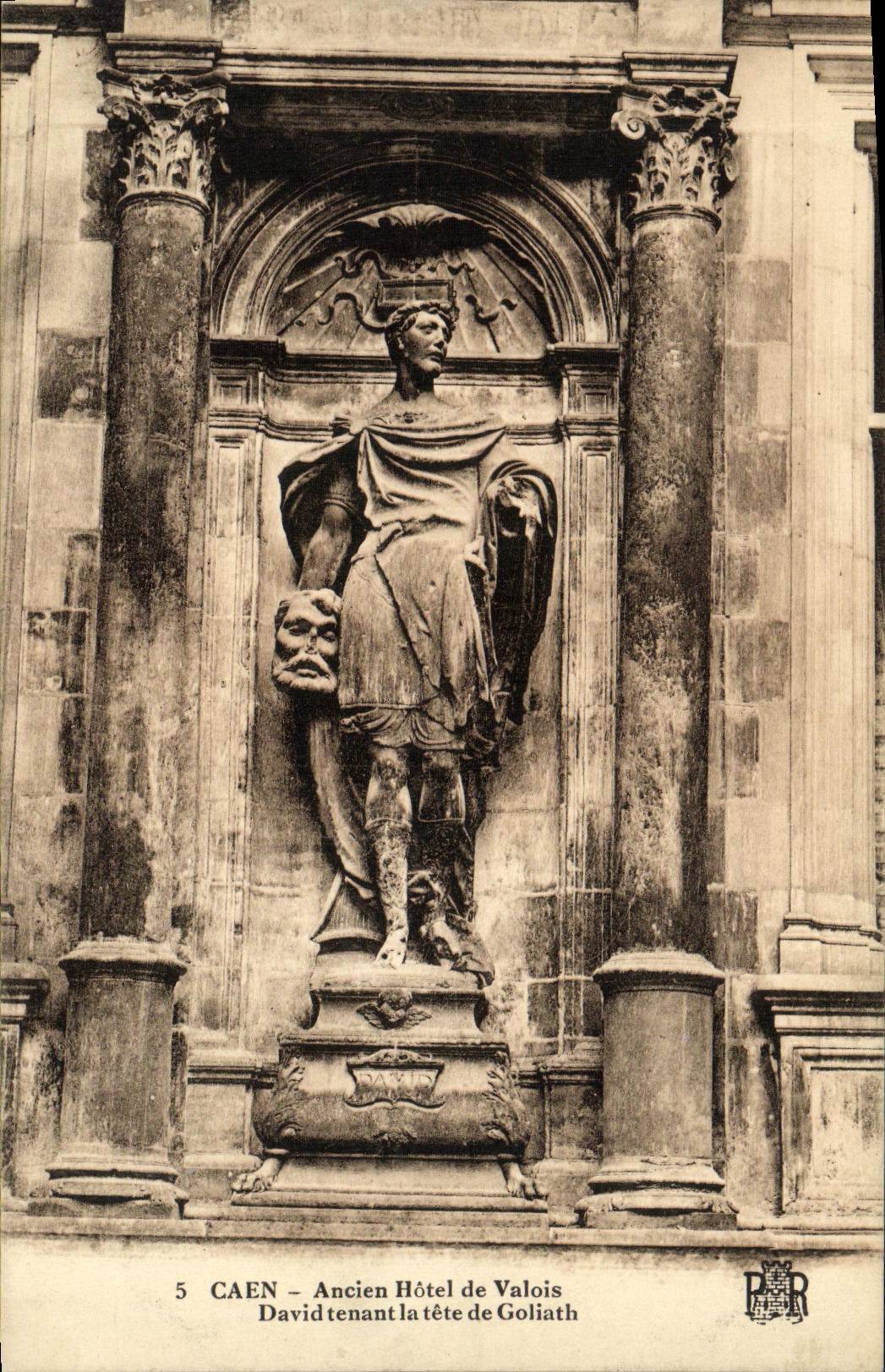 VINTAGE POSTCARD Caen Old Hotel of Valois David holding the head of Goliath