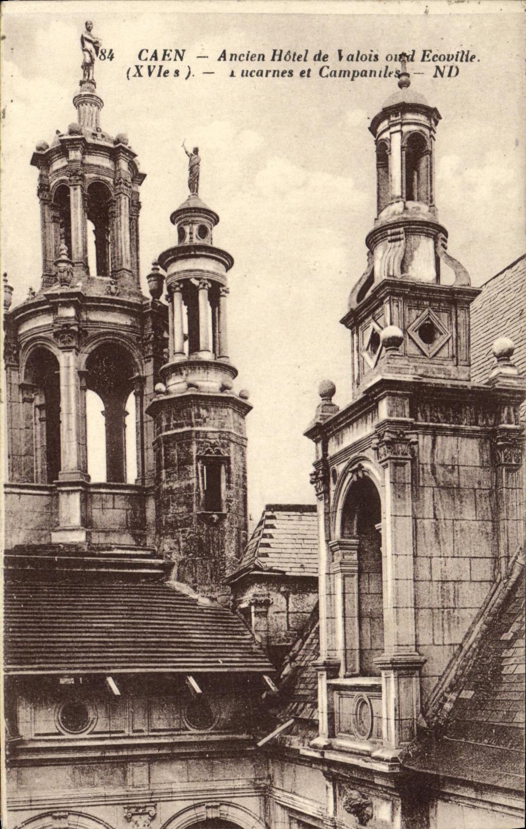 VINTAGE POSTCARD Caen Old Hotel of Valois or D Ecoville attic windows and bell towers