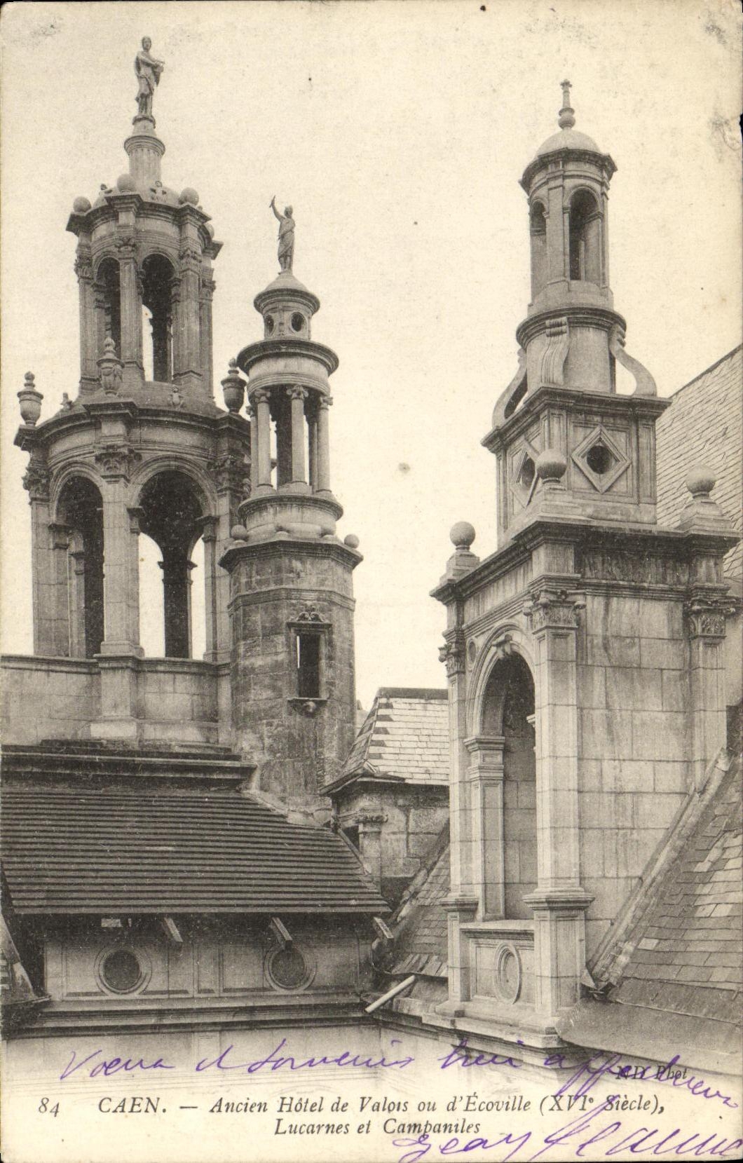 VINTAGE POSTCARD Caen L Old Hotel of Valois Or D Ecouville Attic windows and Campaniles