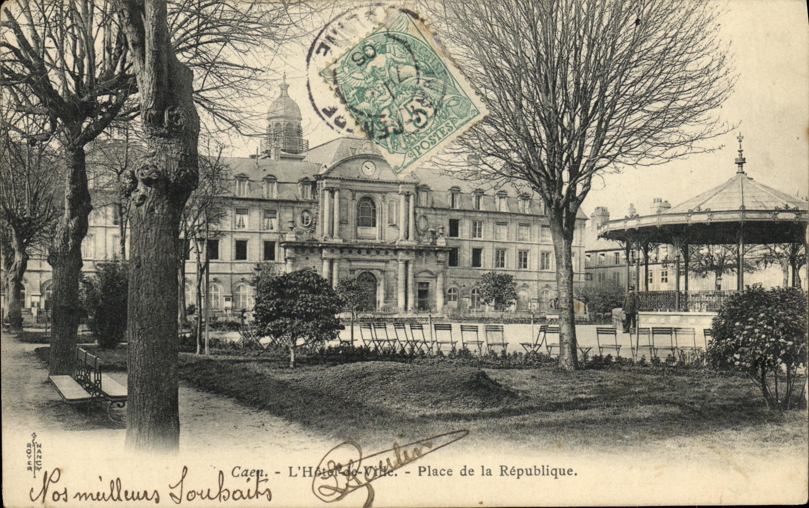 VINTAGE POSTCARD Caen L Town hall Places Republic