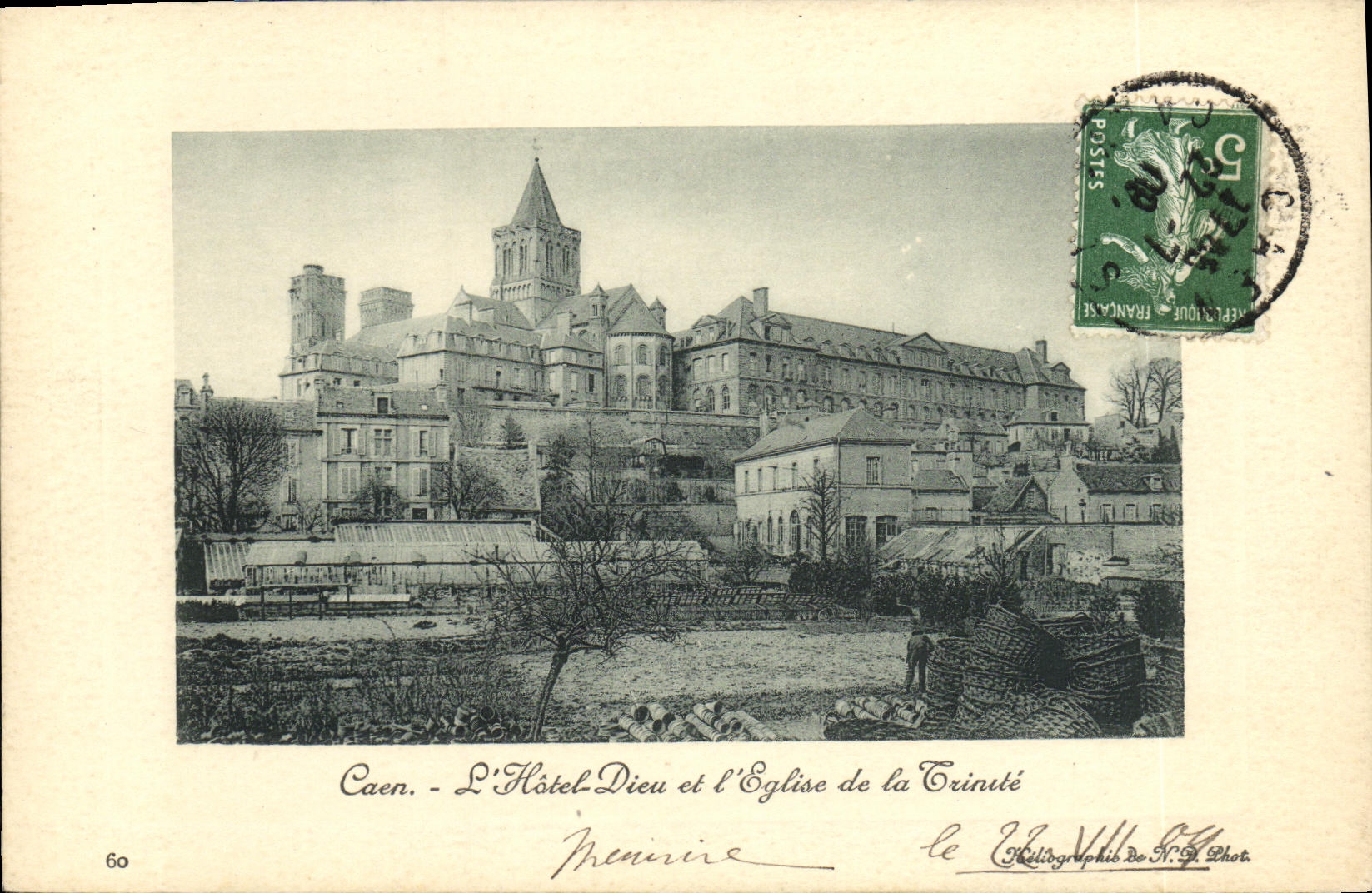 VINTAGE POSTCARD Caen L Hotel God and L church of the Trinity