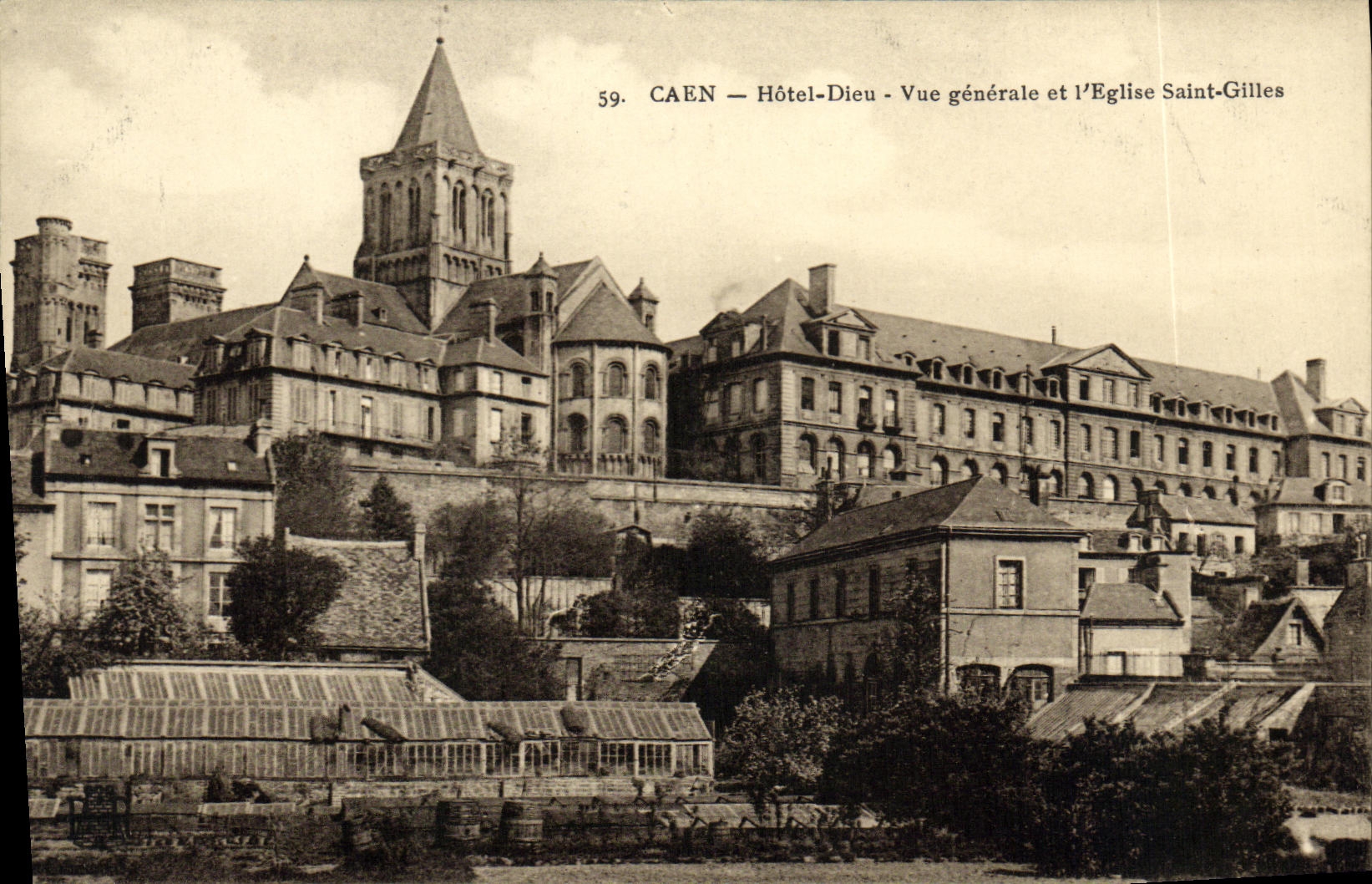 VINTAGE POSTCARD Caen Hotel God View and L Church Gilles Saint