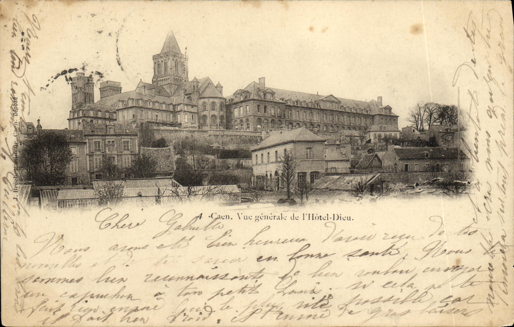 VINTAGE POSTCARD Caen Hotel God View and L Church