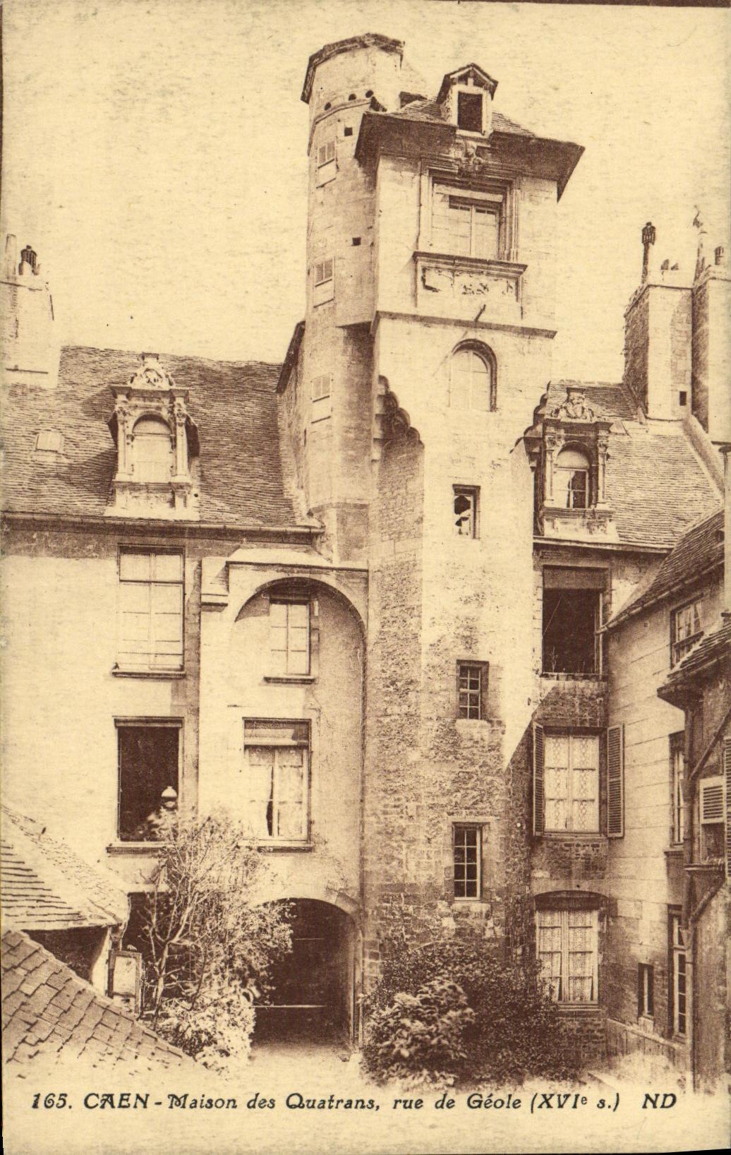 VINTAGE POSTCARD Caen the House of Quatrans Street of Jail