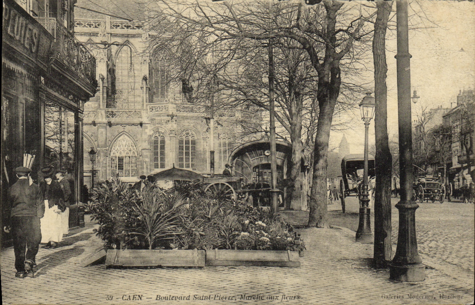 VINTAGE POSTCARD Caen Boulevard St Pierre Goes to the flowers