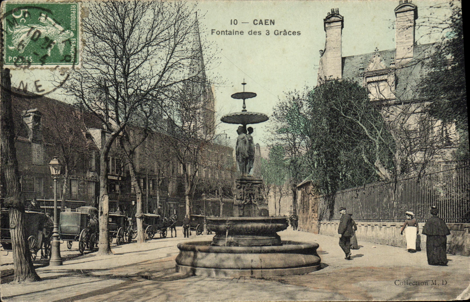 VINTAGE POSTCARD Caen Fountain of the 3 Graces