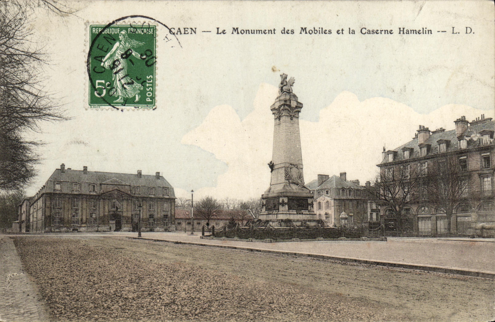 VINTAGE POSTCARD Caen the Monument has Mobiles and the Hamelin Barracks