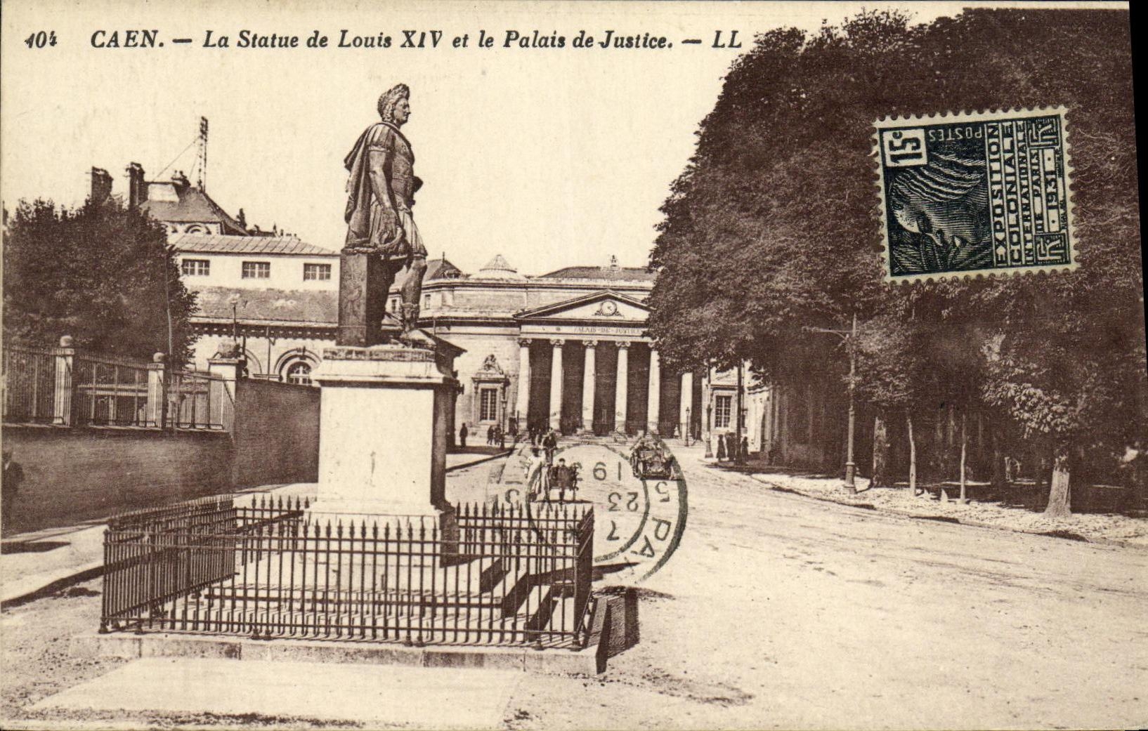 VINTAGE POSTCARD Caen the Statue of Louis XIV and Law courts