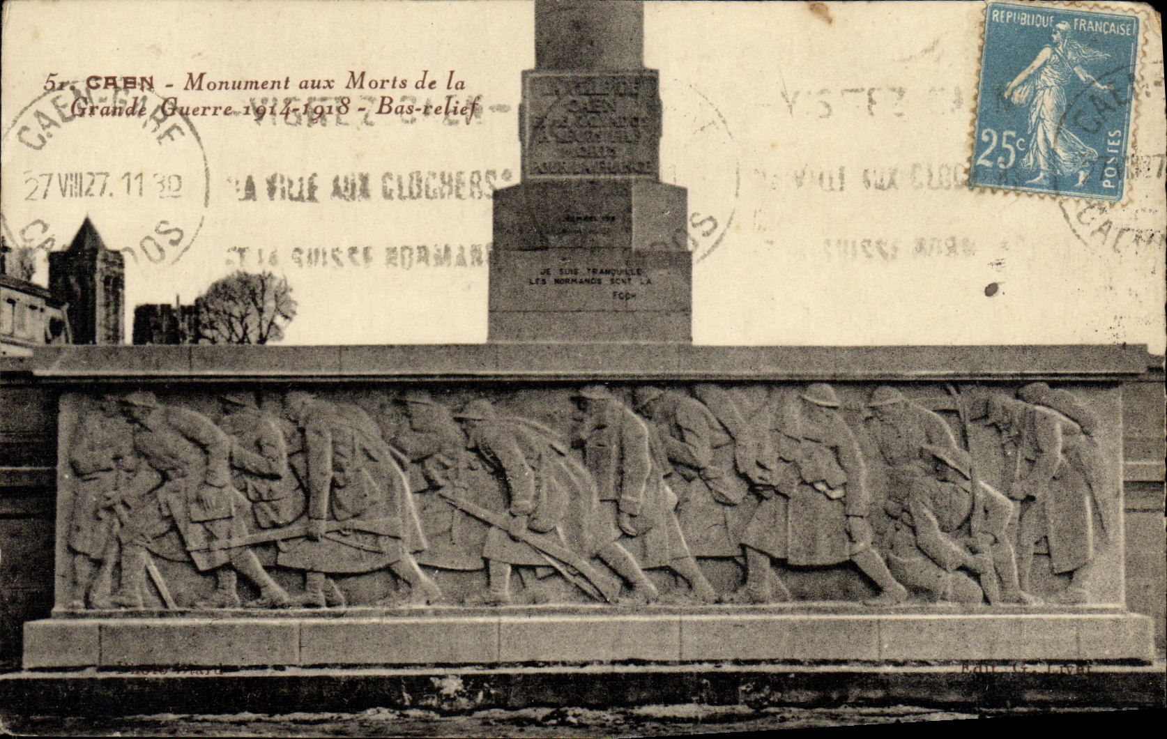 VINTAGE POSTCARD Caen War memorials of the Low Great War Militaria relief