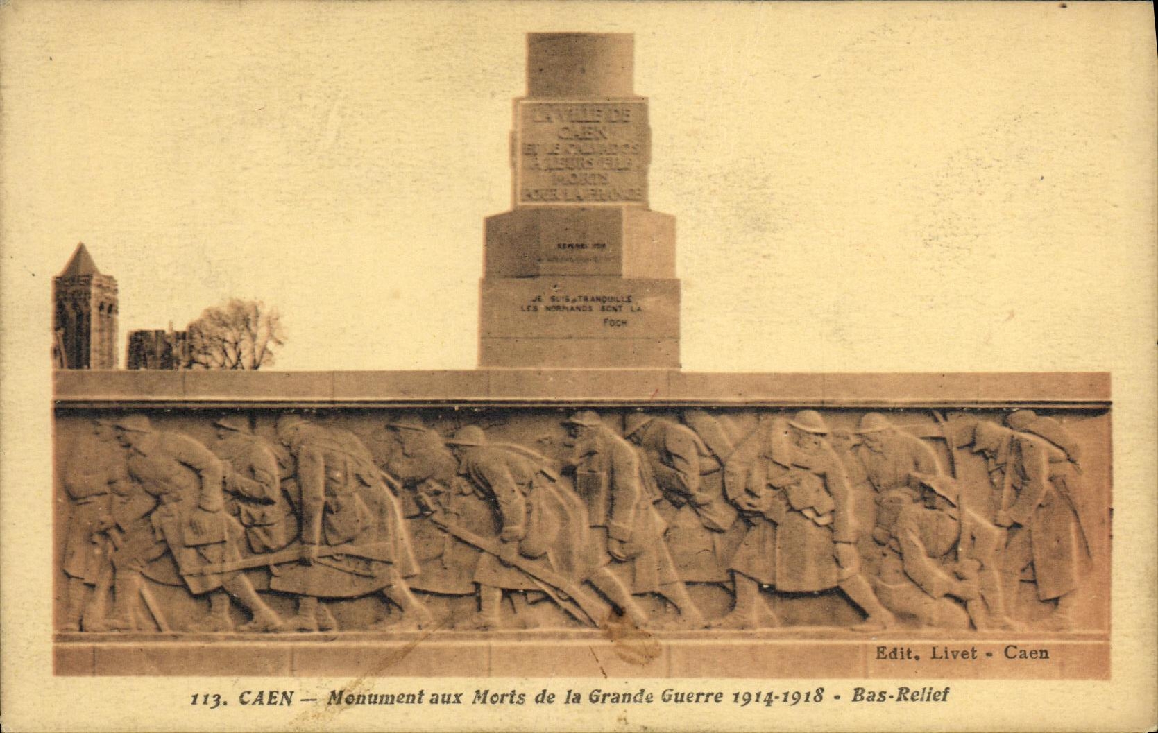 VINTAGE POSTCARD Caen War memorial of the Low Great War Militaria relief