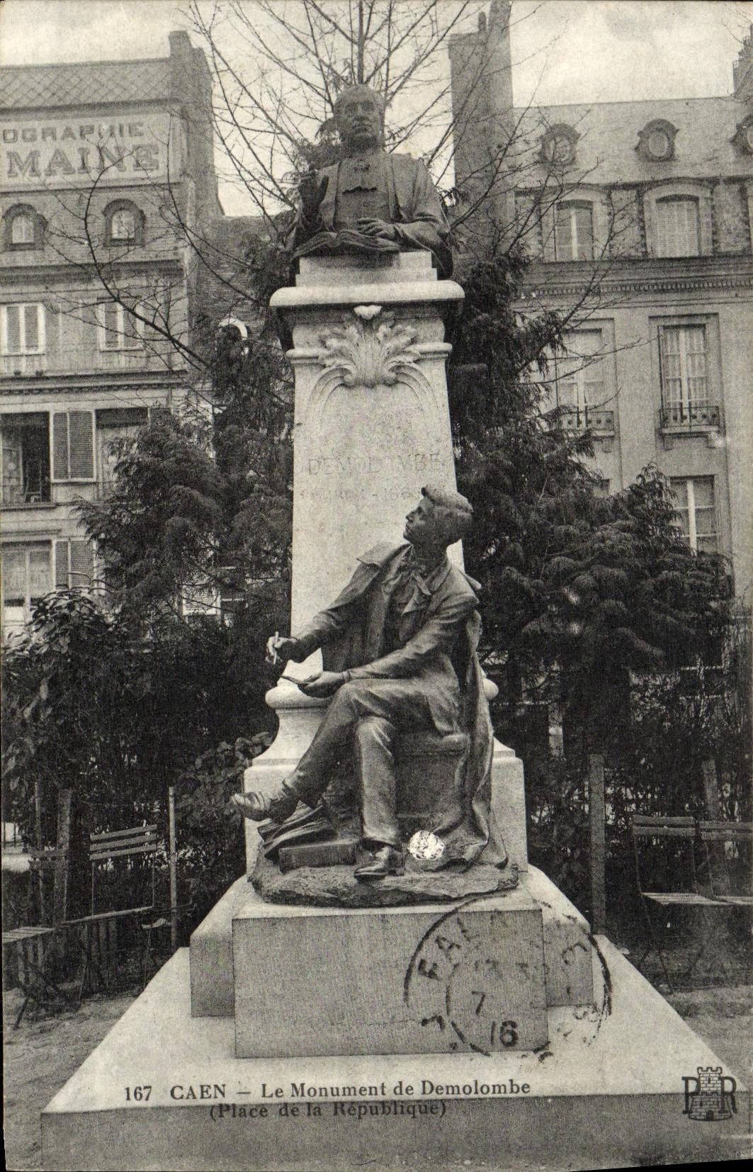 VINTAGE POSTCARD Caen Monument of Demolombe Places Republic