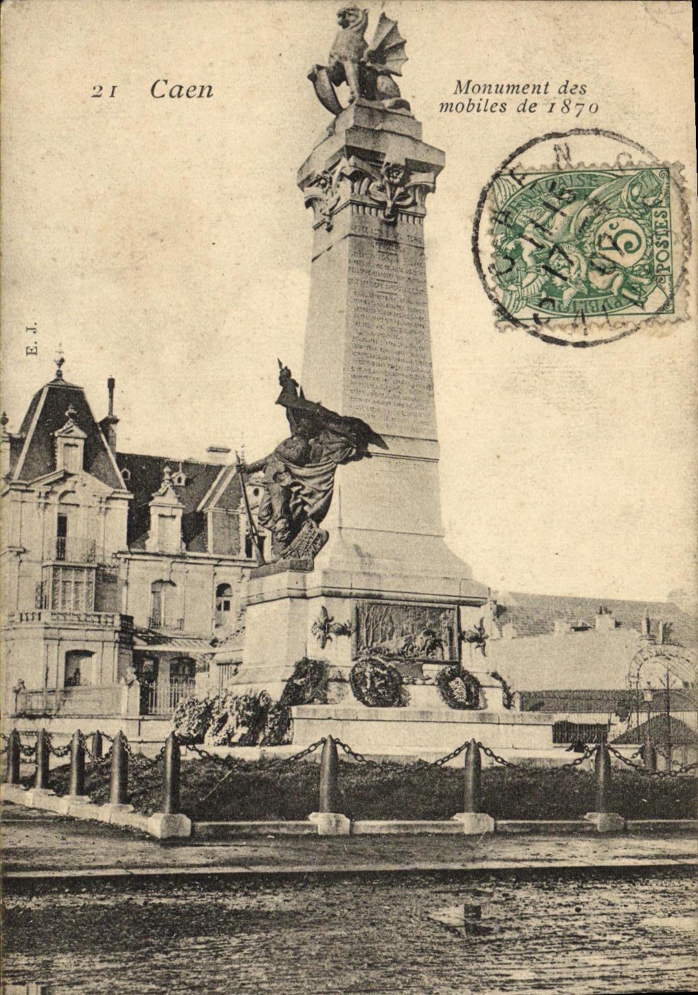 VINTAGE POSTCARD Caen the Monument of the Mobiles of 1870