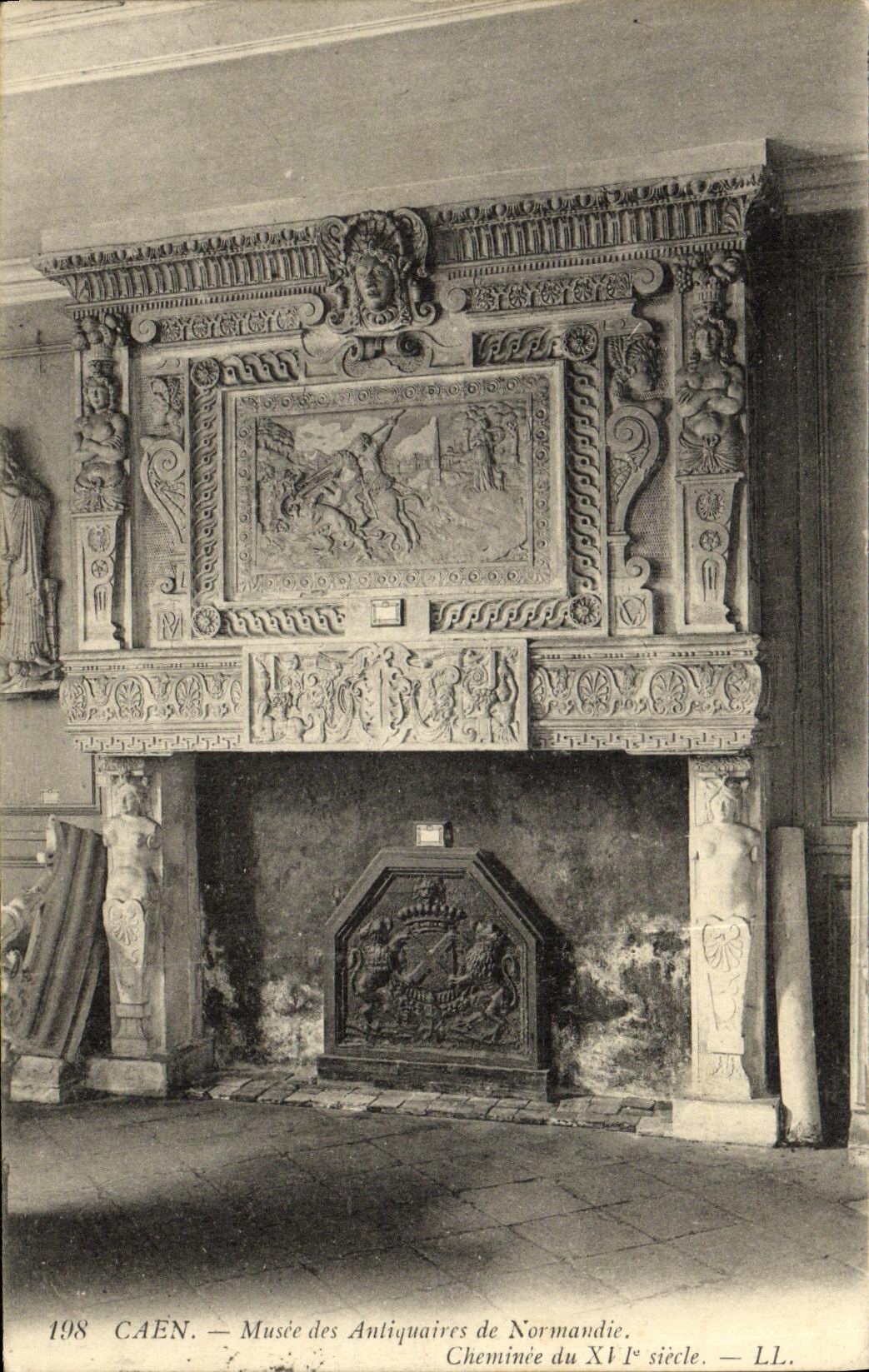 VINTAGE POSTCARD Caen Museum of the Antique dealers of Normandy Chimney of 16th