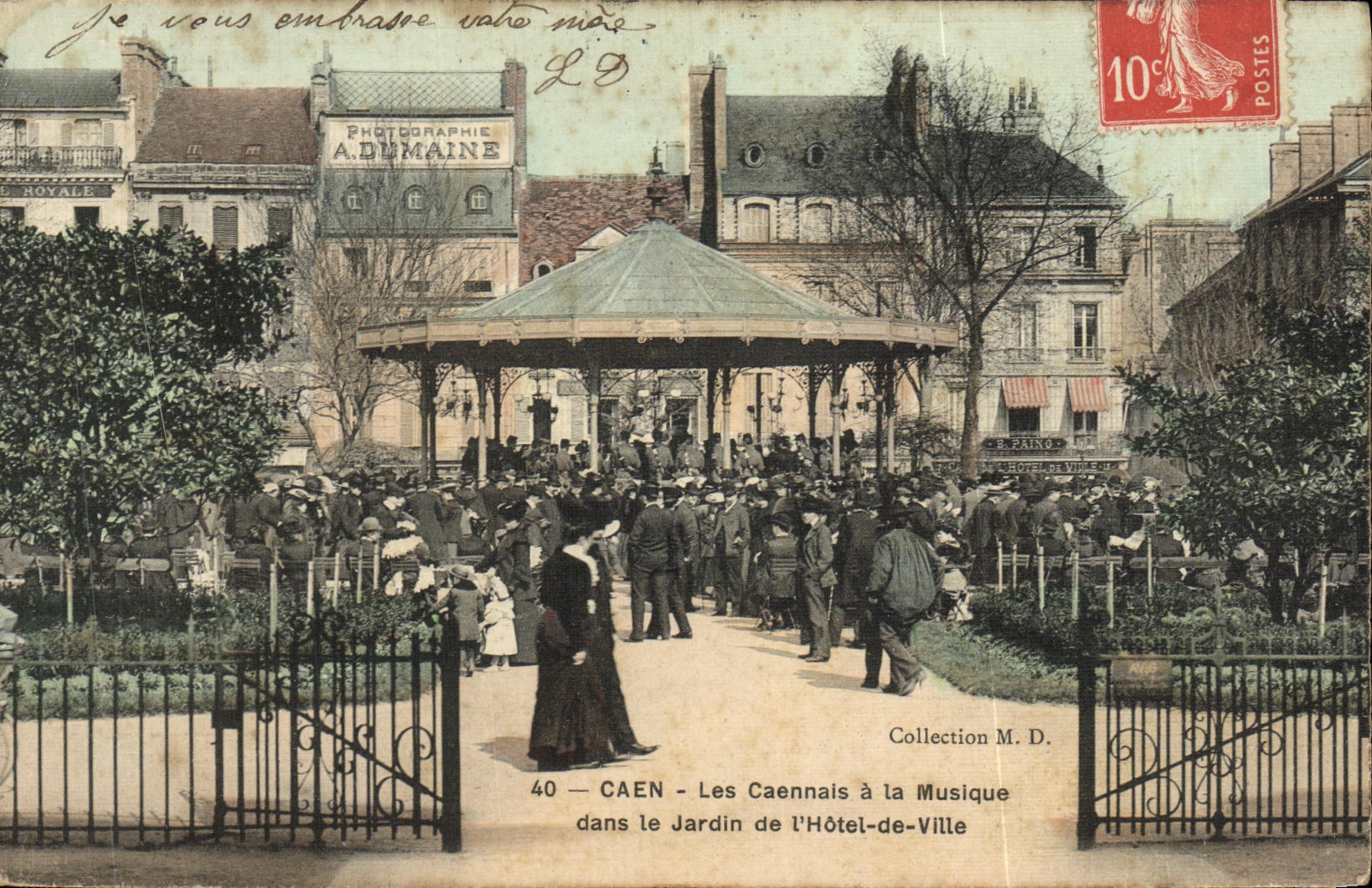 VINTAGE POSTCARD Caen Caennals with the Music in the Garden of L Town hall chart toilee