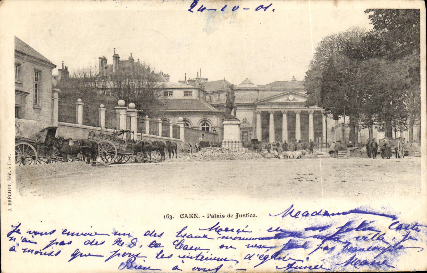 VINTAGE POSTCARD Caen the Law courts Goes to the Cochons horses