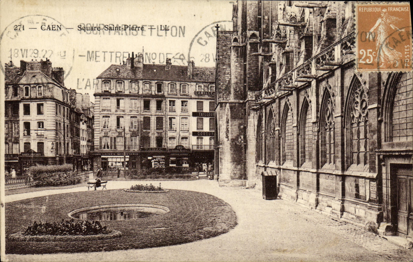 VINTAGE POSTCARD Caen Public garden Saint Pierre