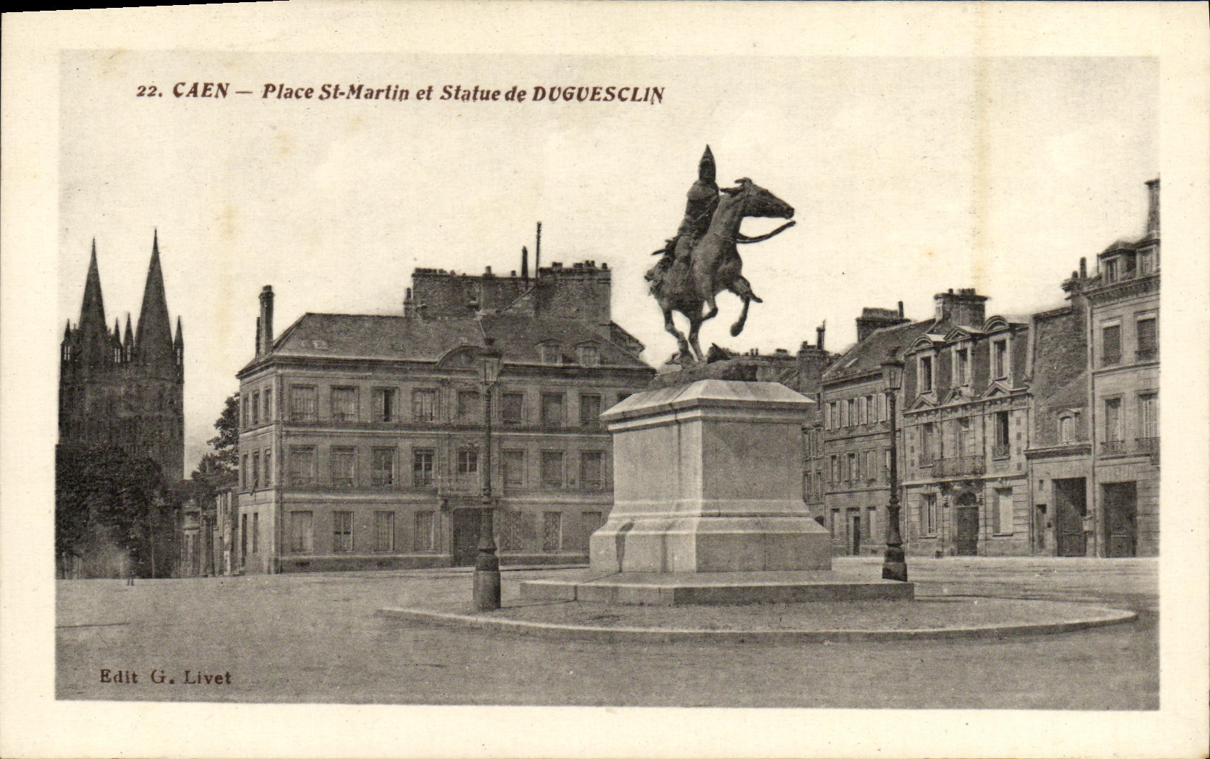 VINTAGE POSTCARD Caen Places St Martin Statue of Duguesclin