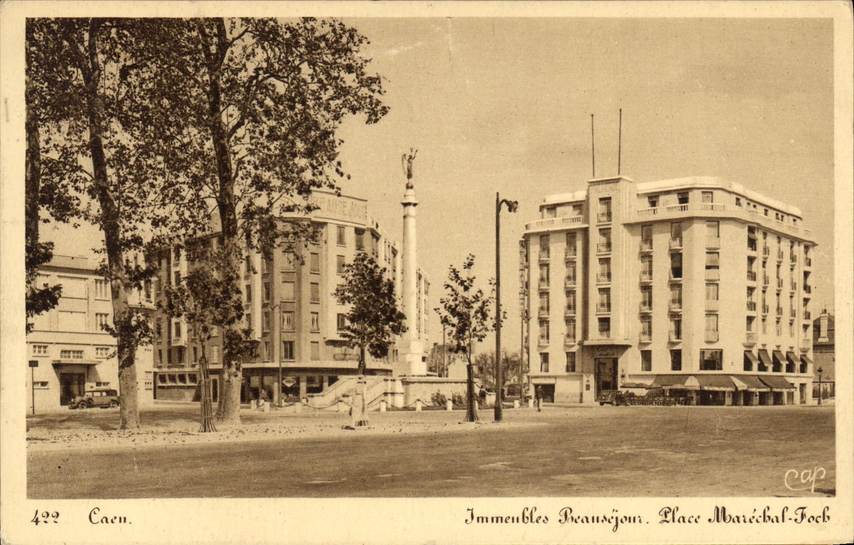 VINTAGE POSTCARD Caen Immeubles Beausejour Places Foch Marshal