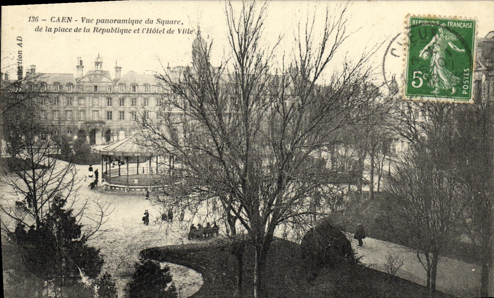 VINTAGE POSTCARD Caen Panoramic View deu Public garden of the Place of the Republic and L Town hall