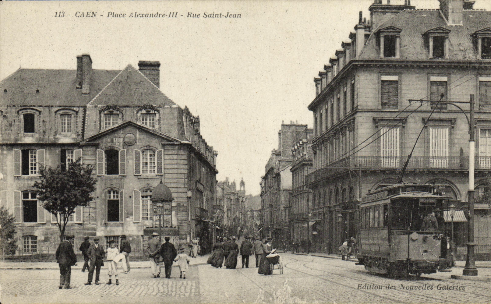 VINTAGE POSTCARD Caen the Place Holy Alexandre III Street Jean Tram