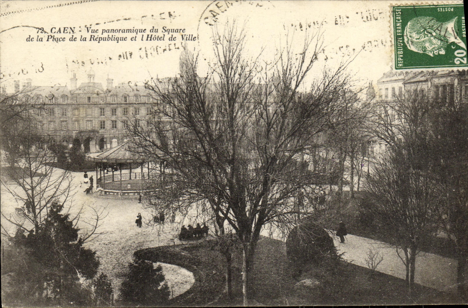 VINTAGE POSTCARD Caen Panoramic View of the Public garden of the Place of the Republic and L Town hall