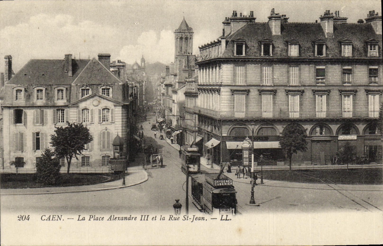 VINTAGE POSTCARD Caen Places Alexandre III and the Street St Jean Tramway