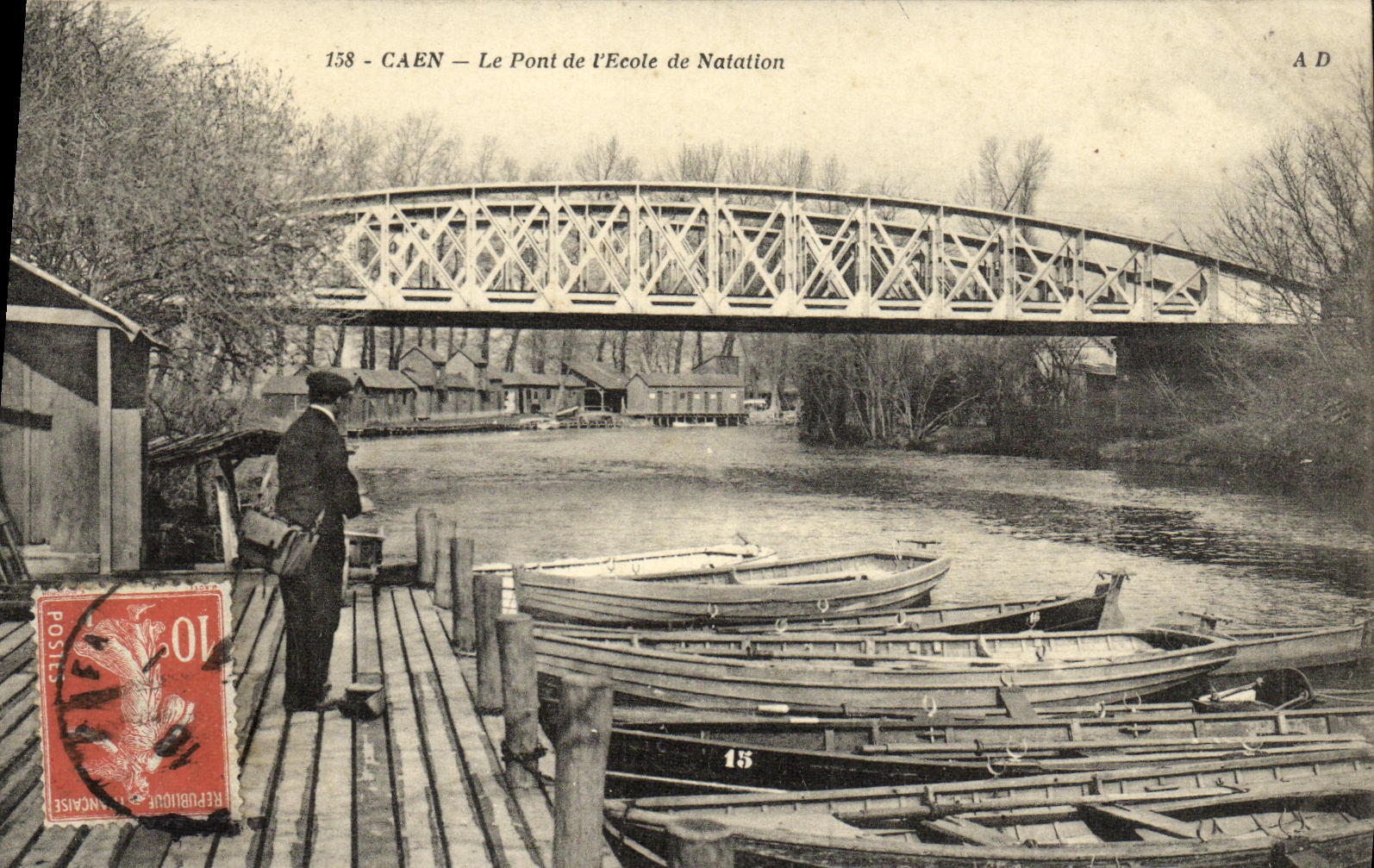 VINTAGE POSTCARD Caen the Bridge of L School of Swimming
