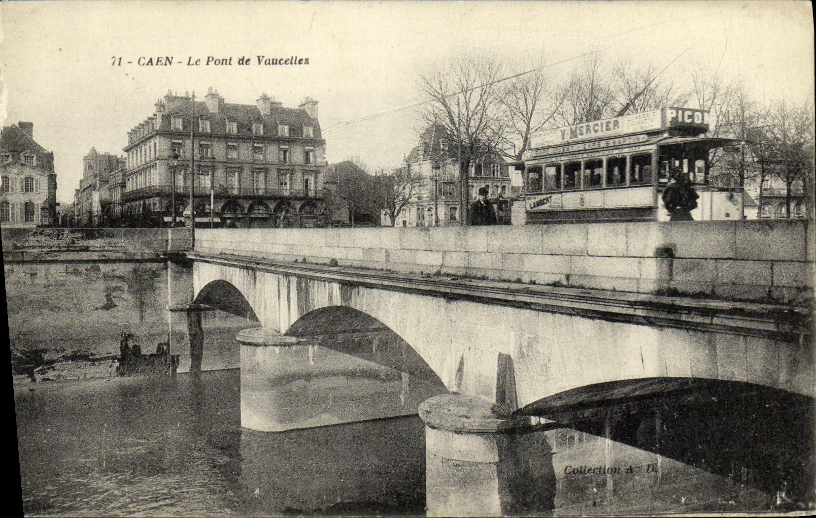 VINTAGE POSTCARD Caen the Bridge of Vaucelles Tram