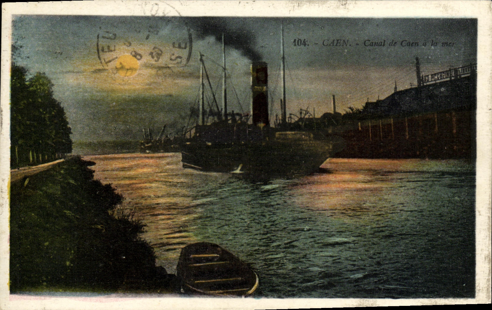 VINTAGE POSTCARD Caen Canal of Caen to the sea Boats
