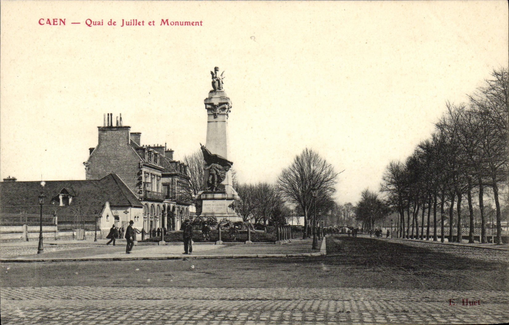 VINTAGE POSTCARD Caen Quay of July and Monument