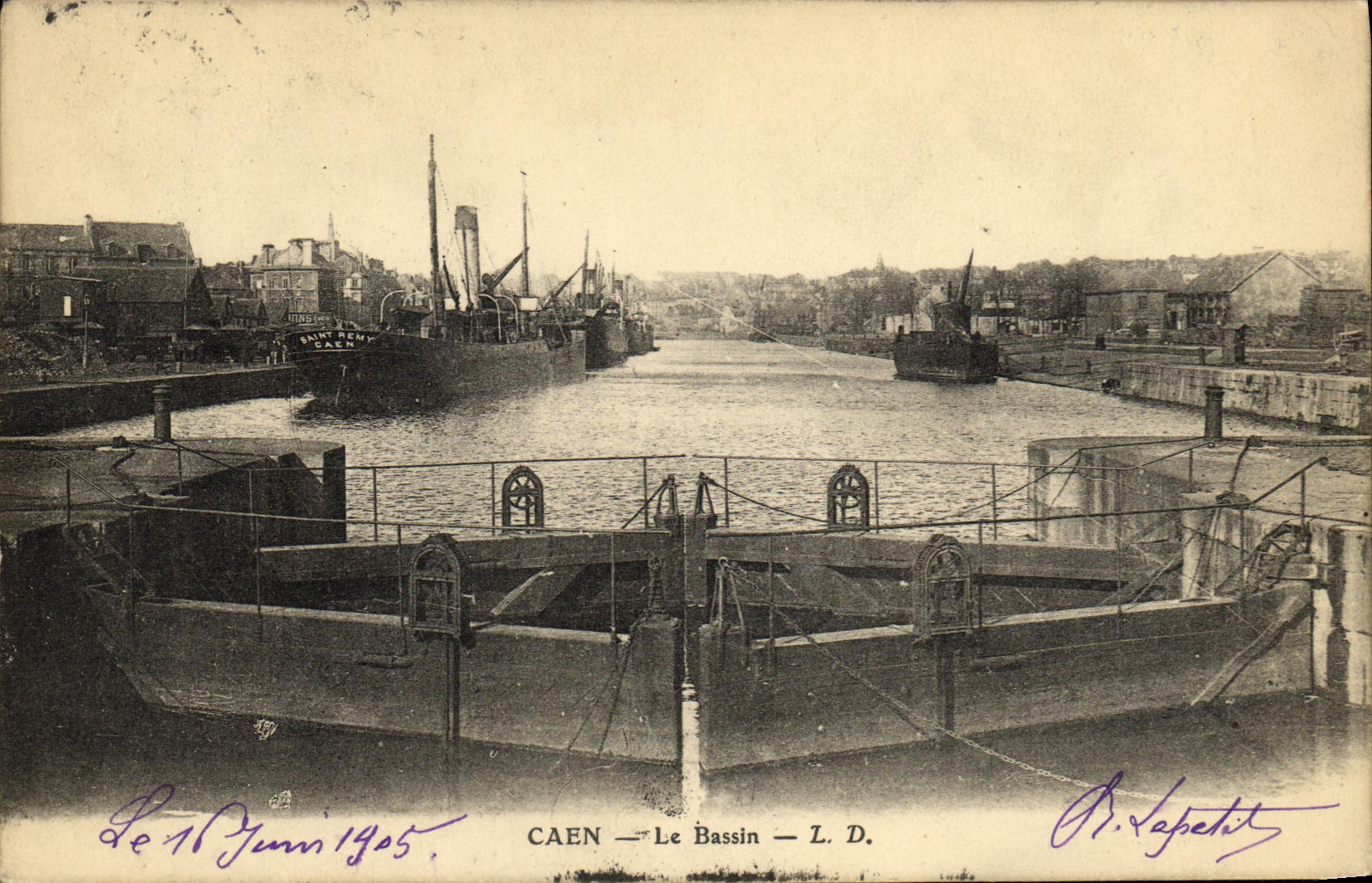 VINTAGE POSTCARD Caen the Basin Holy Boat Remy Caen